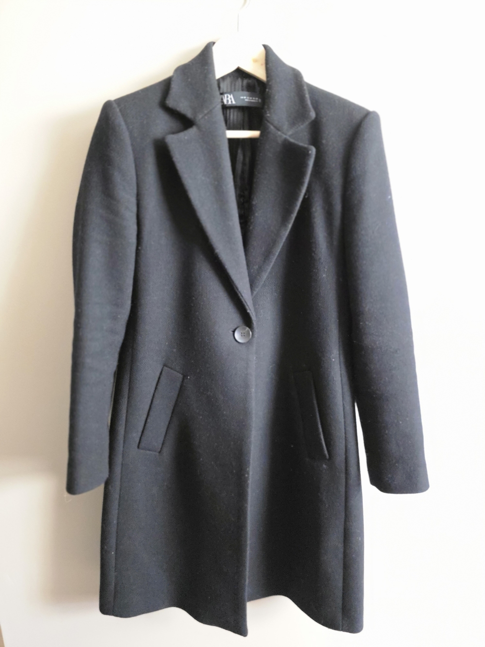 Zara Black Wool Single-Button Pea Coat